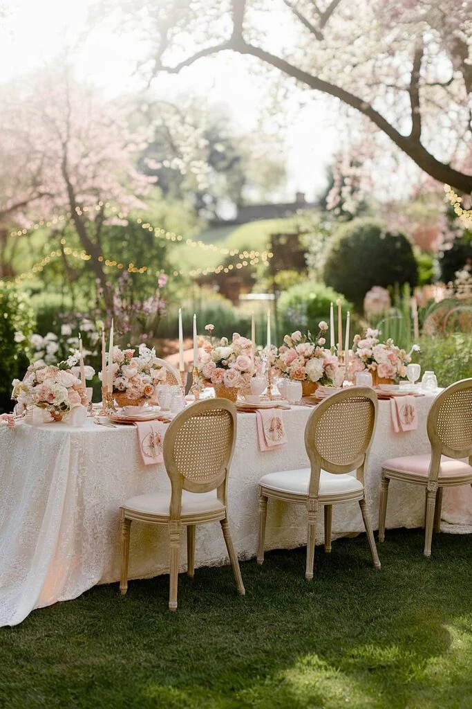 Elegant outdoor dining setup for a small private event in Islamabad featuring floral décor, luxury seating, and serene garden ambiance
